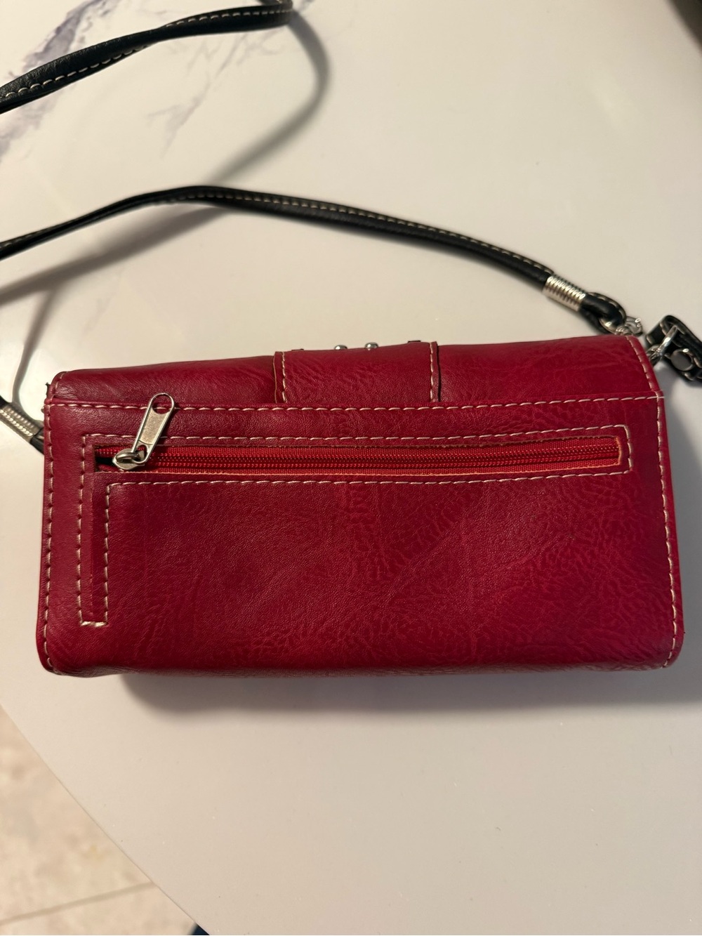 Red Turquoise Accent Leather Crossbody Wallet - Women Bags - Picture 2 of 6